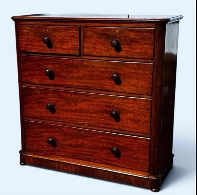 Vintage Victorian Tallboy Mahogany Chest Of Drawers. Big Deep Drawers.