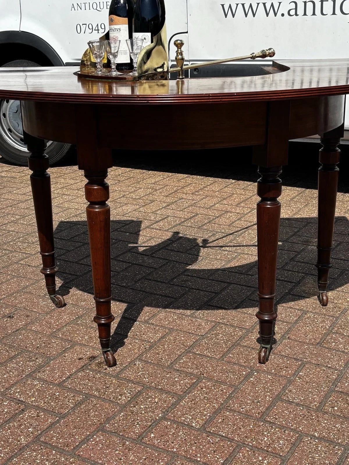 Mahogany Horseshoe Hunt Wine Tasting Social Table, Folds Down & with Storage.