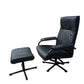 Black Mid century recliner swivel chair and stool in the manner of Kebe Mobler