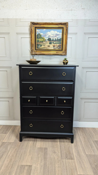 Stag minstrel black tallboy 7 drawer chest of drawers, professionally sprayed black