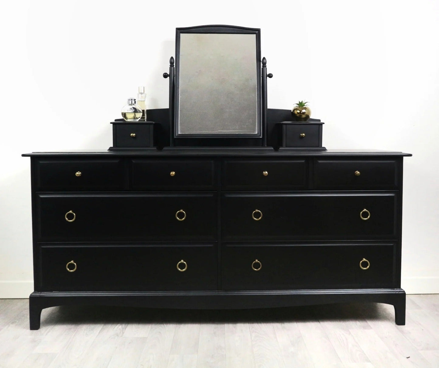 Stag Minstrel Captains Chest Matt Black, 8 Drawer Chest , Chest of Drawers with Mirror