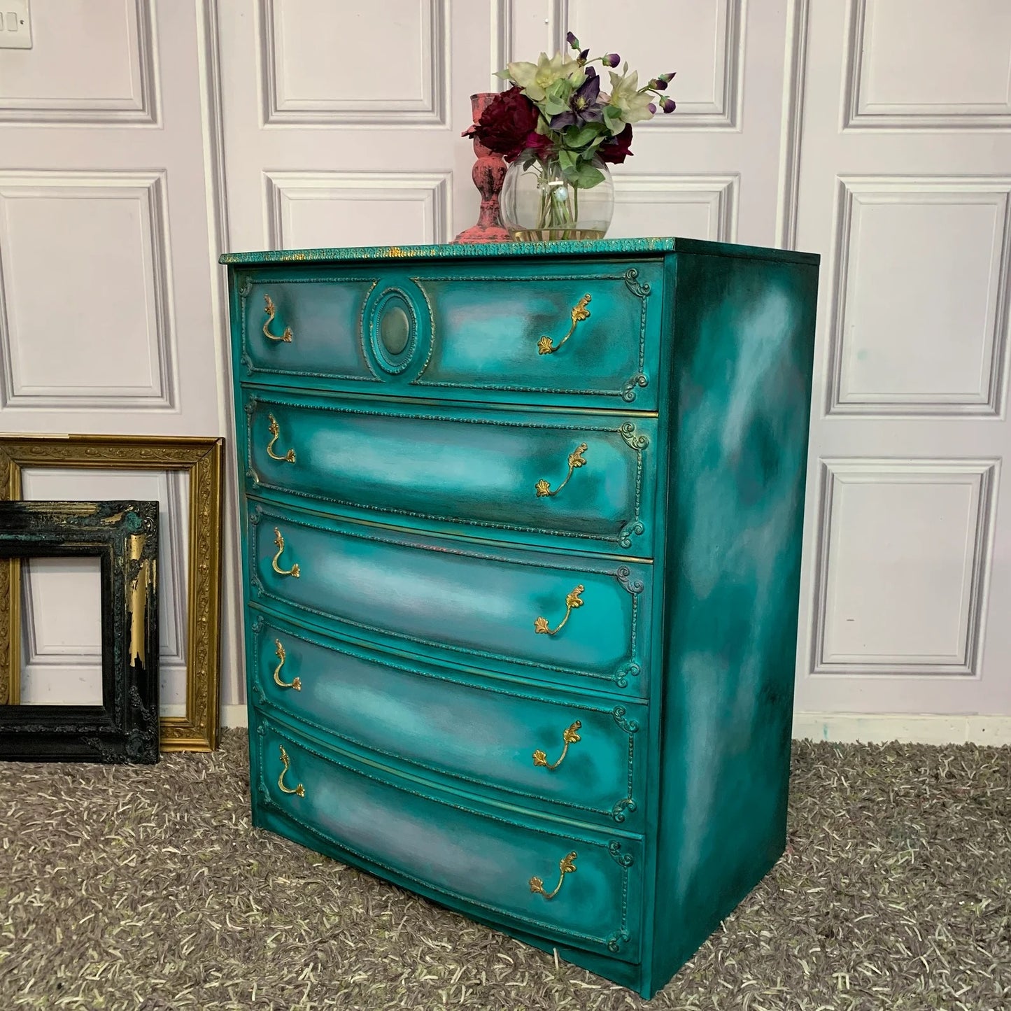 Upcycled Chest of Drawers French Style Drawers Moody Turquoise Colour