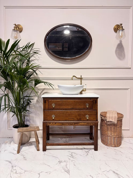 Oak Vintage Bathroom Vanity Unit With Basin