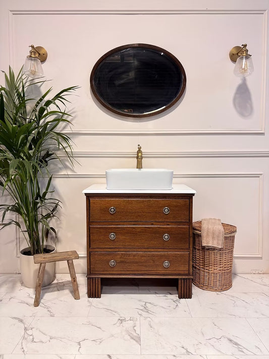 Oak Single Vintage Bathroom Vanity Unit