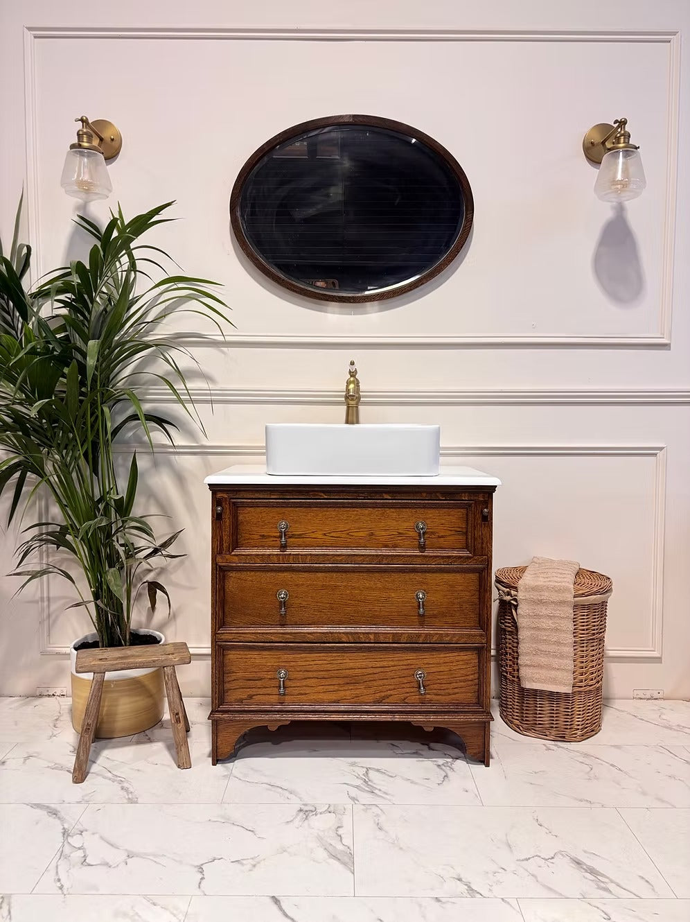 Oak Vintage Bathroom Vanity Unit