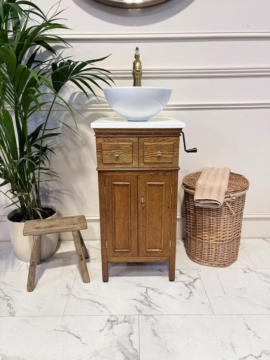 Single Reclaimed Tall Narrow Vintage Vanity Unit With Basin