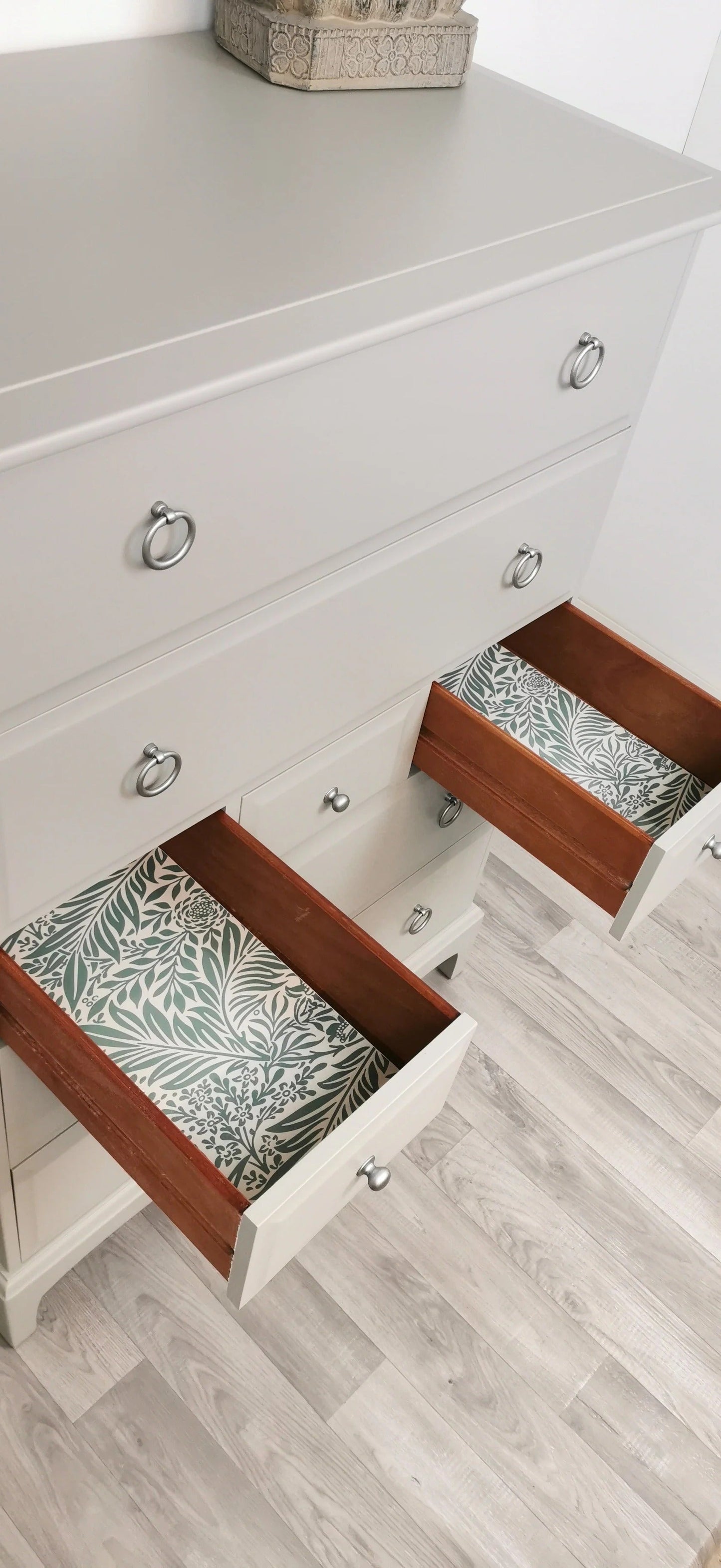 Stag minstrel white tallboy 7 drawer chest of drawers, professionally sprayed grey