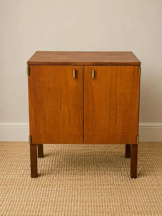 Mid Century Teak Retro Drinks Cabinet | Vintage Bedside Table | Compact Drinks Cabinet | Vinyl Storage | Danish Modern Style