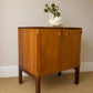 Mid Century Teak Retro Drinks Cabinet | Vintage Bedside Table | Compact Drinks Cabinet | Vinyl Storage | Danish Modern Style
