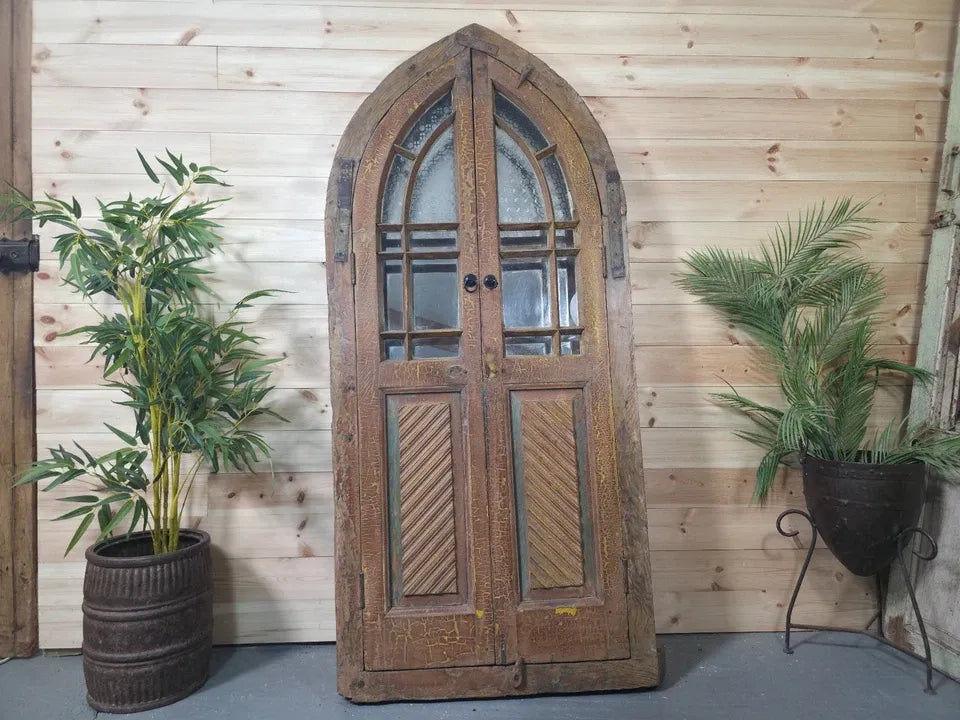 Gothic Antique Rustic Indian Arched Window Shutter Home Garden Mirror