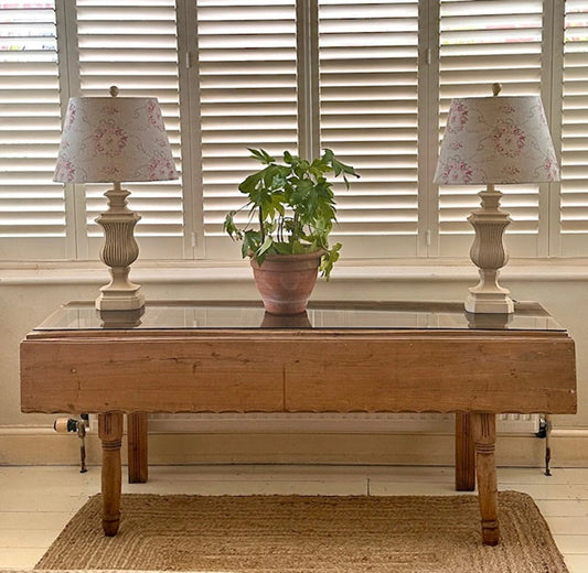 Vintage Rustic Console Table, Wooden Sofa Table Behind, Antique Pine Bench, With Glass Top, Living Room, Hall Furniture, Rustic, Farmhouse Decor