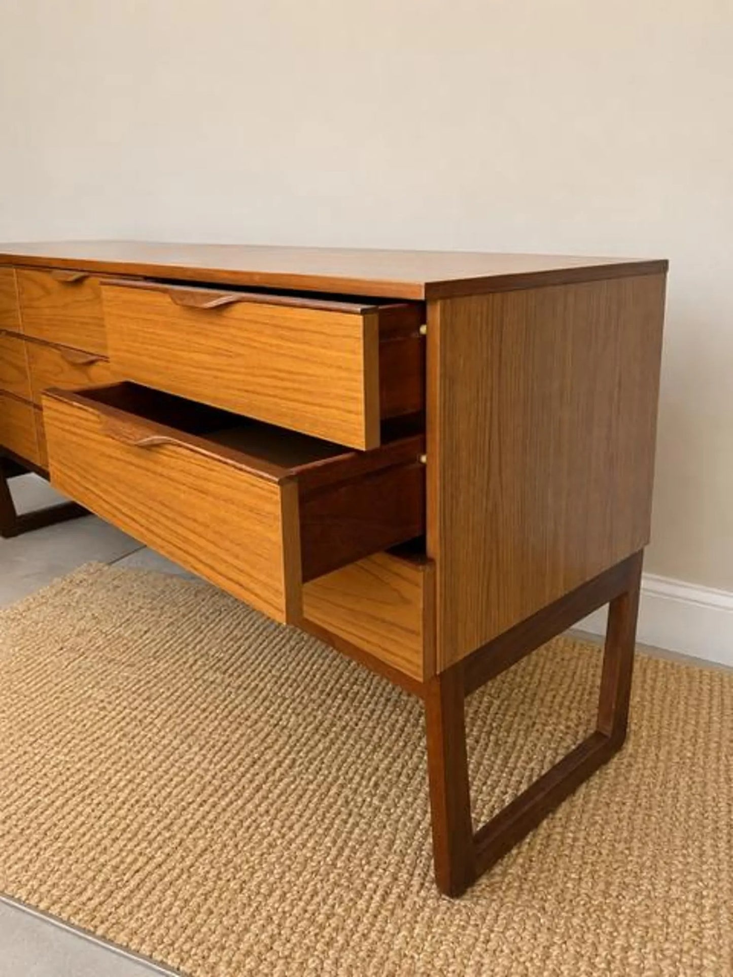 Vintage Europa Dressing Table With Mirror | Mid-Century Retro Sideboard | 9 Drawer Dresser | Media Unit | Scandinavian Furniture