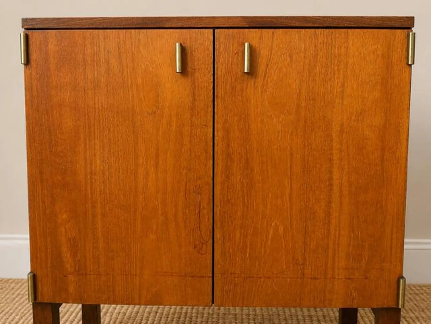 Mid Century Teak Retro Drinks Cabinet | Vintage Bedside Table | Compact Drinks Cabinet | Vinyl Storage | Danish Modern Style