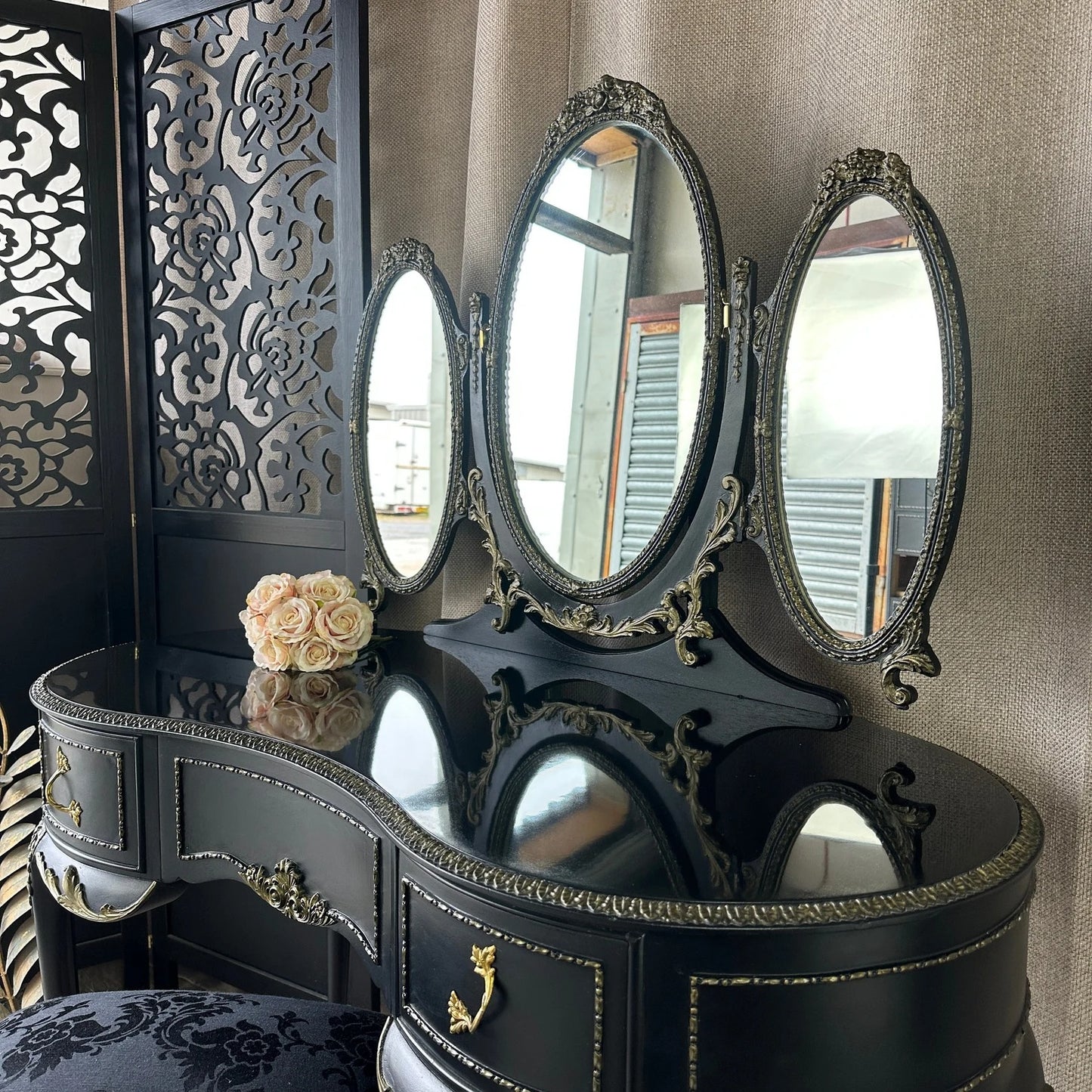 Art Deco Black & Gold Bedroom Furniture Set: Gothic Olympus Style