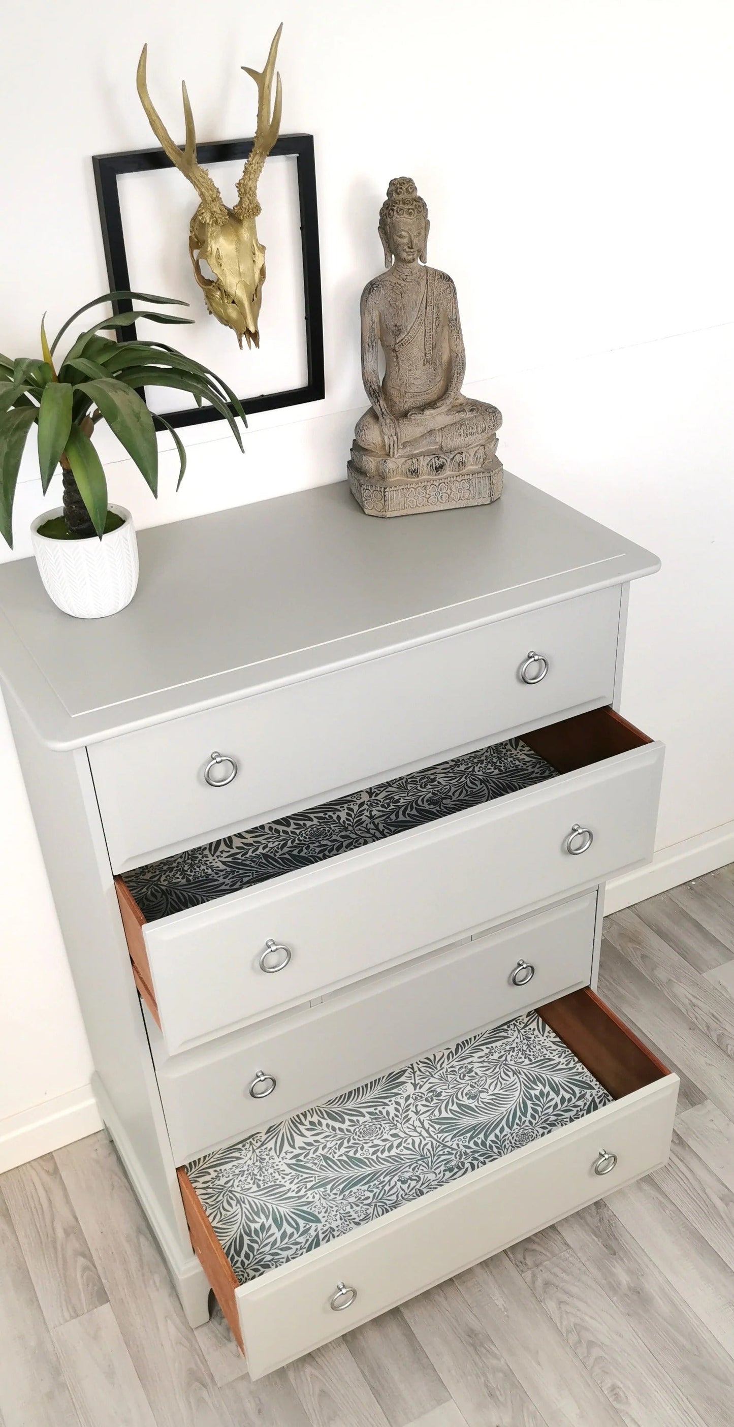 Stag minstrel white tallboy 7 drawer chest of drawers, professionally sprayed grey