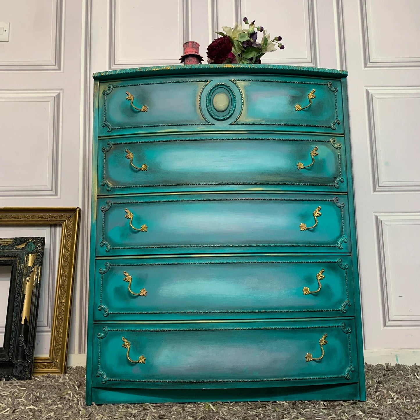 Upcycled Chest of Drawers French Style Drawers Moody Turquoise Colour