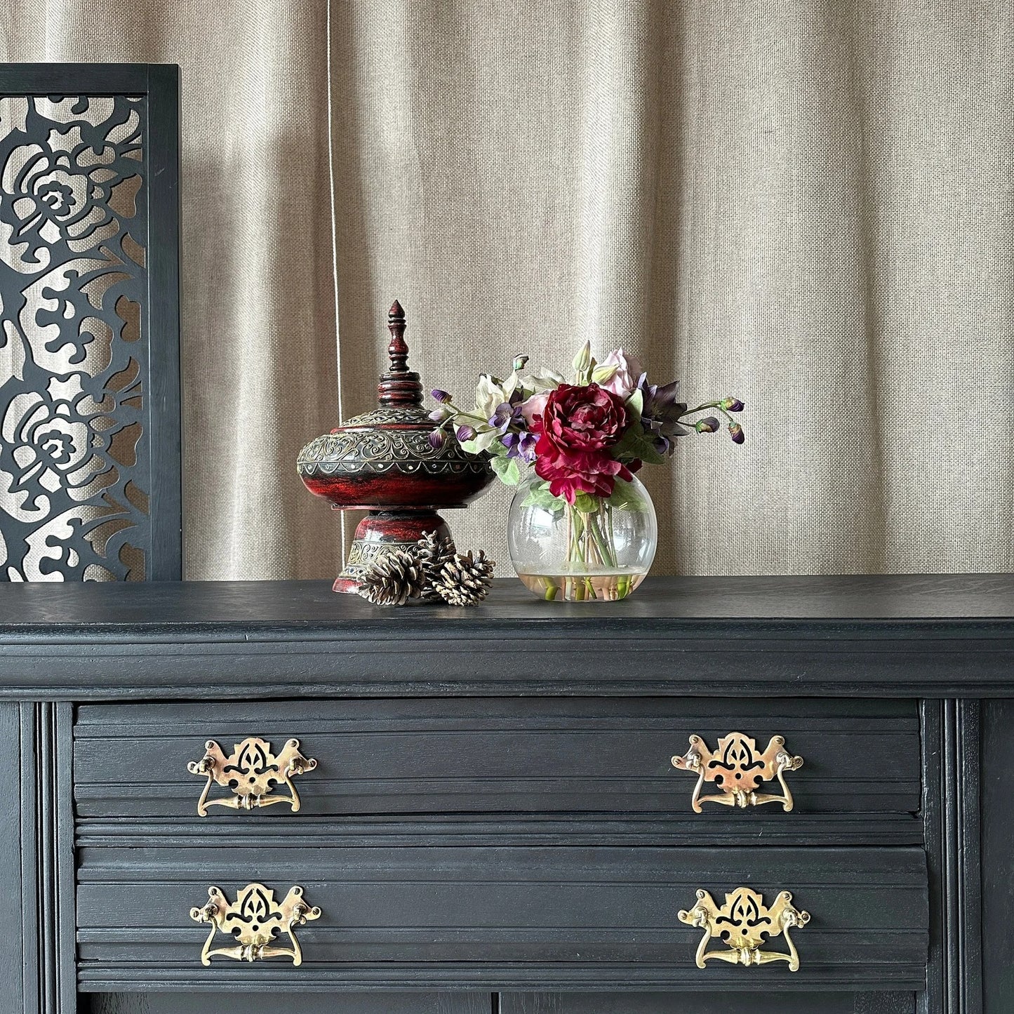 Painted Black Antique Sideboard Victorian Sideboard Heavily Carved