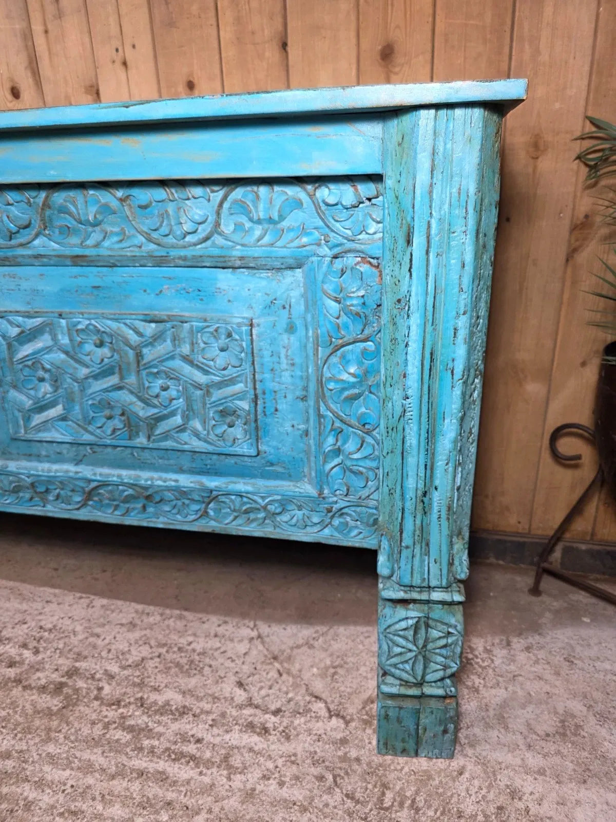 Blue Vintage Solid Wooden Carved Hallway Console Table