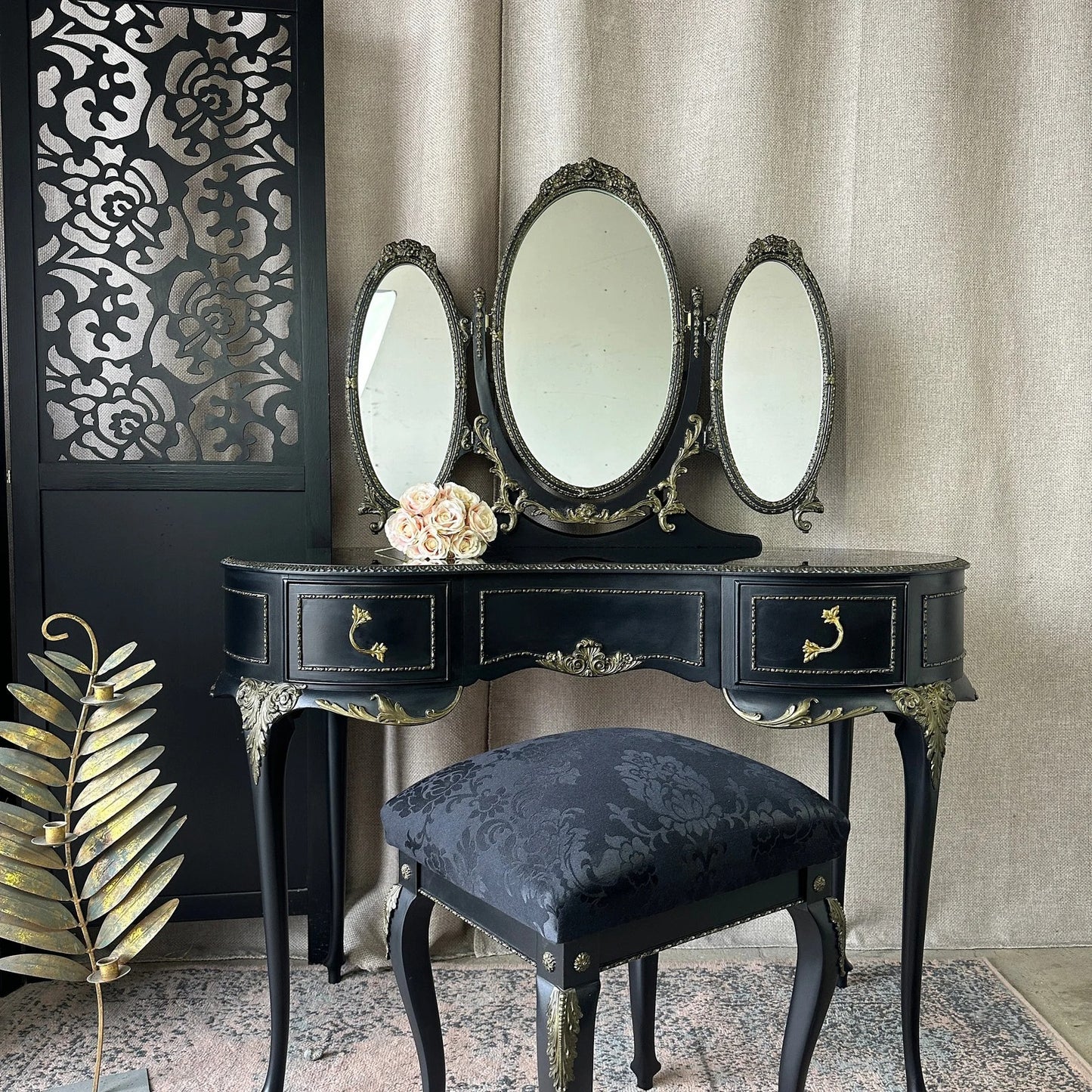 Art Deco Black & Gold Bedroom Furniture Set: Gothic Olympus Style