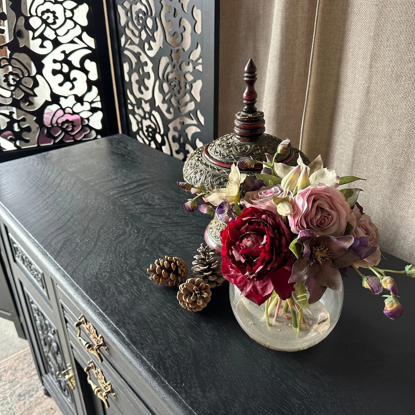 Painted Black Antique Sideboard Victorian Sideboard Heavily Carved