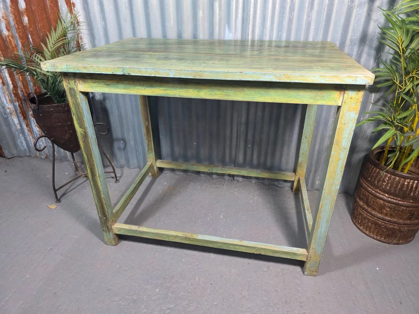 Green Vintage Rustic Indian Solid Wooden Desk Console Hallway Kitchen Island Table