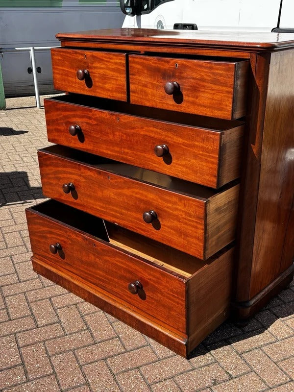 Vintage Victorian Tallboy Mahogany Chest Of Drawers. Big Deep Drawers.