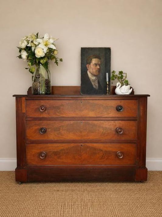 Early Victorian Vintage Flame Mahogany Chest of Drawers | Antique Mahogany Chest | English Country Furniture
