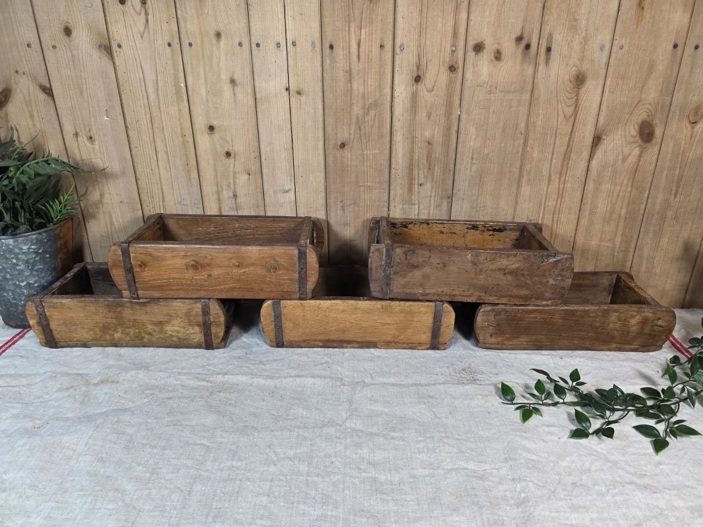 Vintage Indian Wooden Brick Mould With Handles Kitchen Bathroom Storage Box