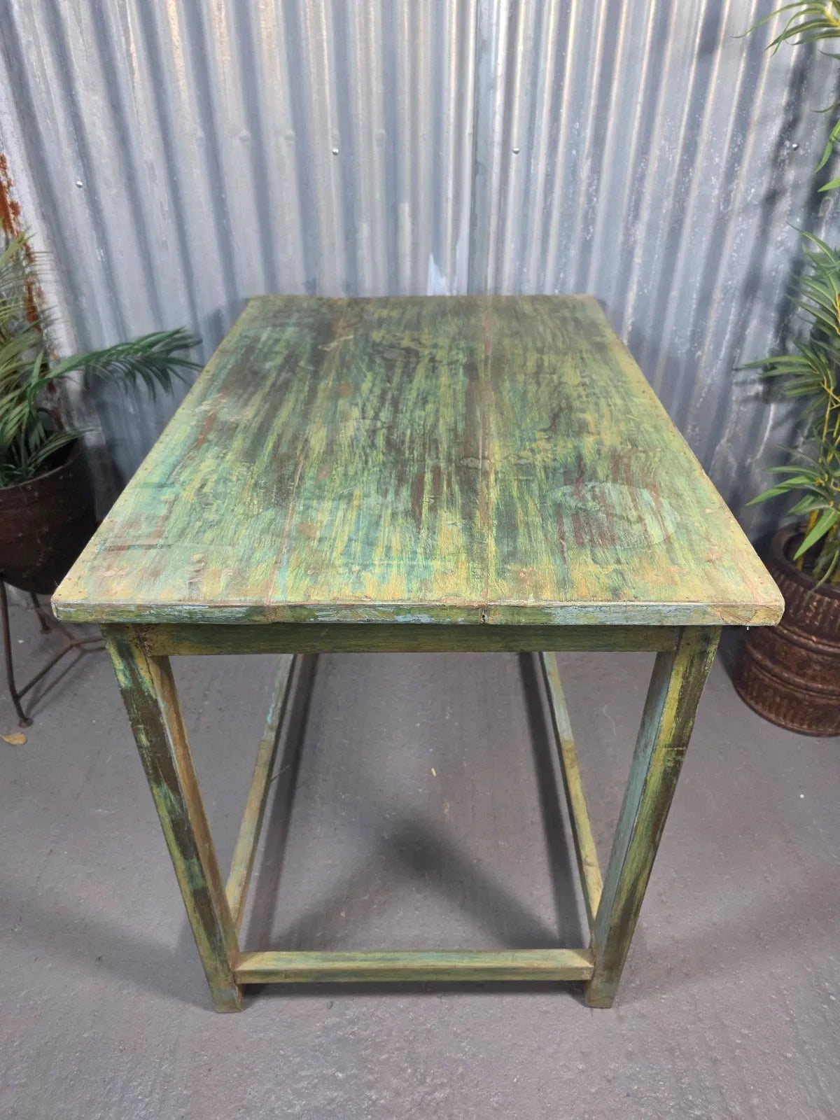 Green Vintage Rustic Indian Solid Wooden Desk Console Hallway Kitchen Island Table