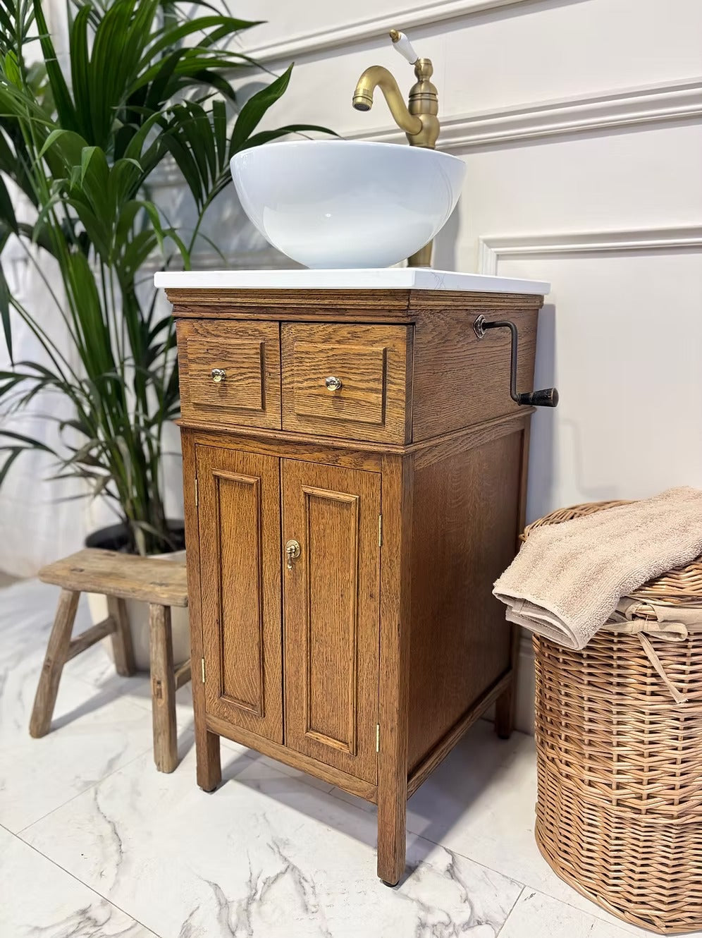 Single Reclaimed Tall Narrow Vintage Vanity Unit With Basin