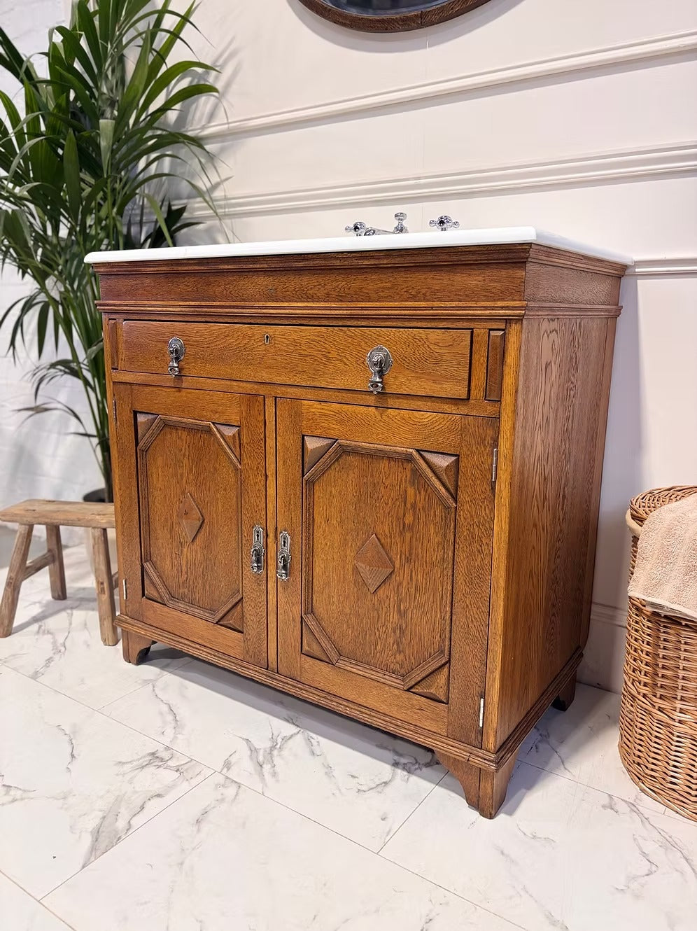 Wooden Carved Vintage Vanity Unit