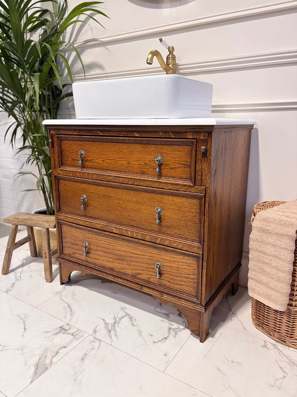 Oak Vintage Bathroom Vanity Unit