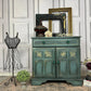 Vintage Painted Cabinet Moody Look Turquoise Cabinet with Carvings
