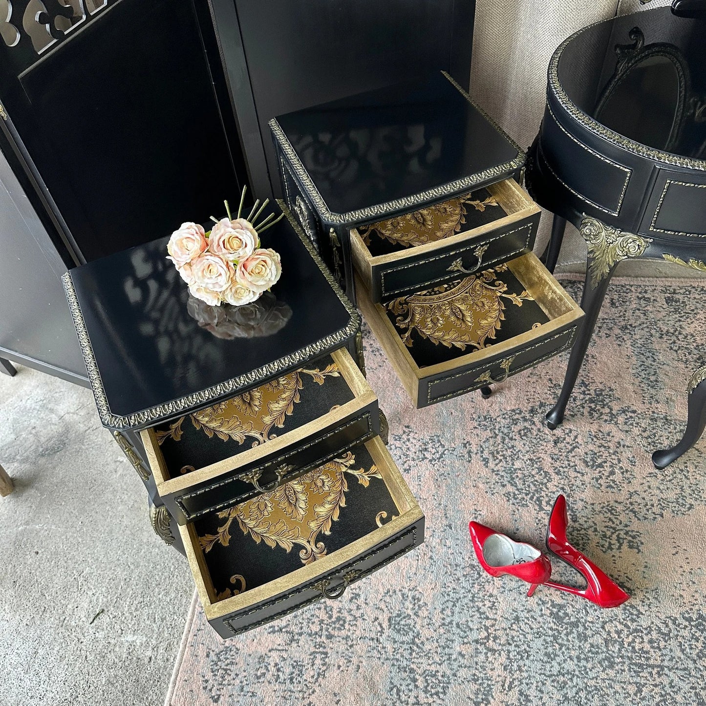 Art Deco Black & Gold Bedroom Furniture Set: Gothic Olympus Style