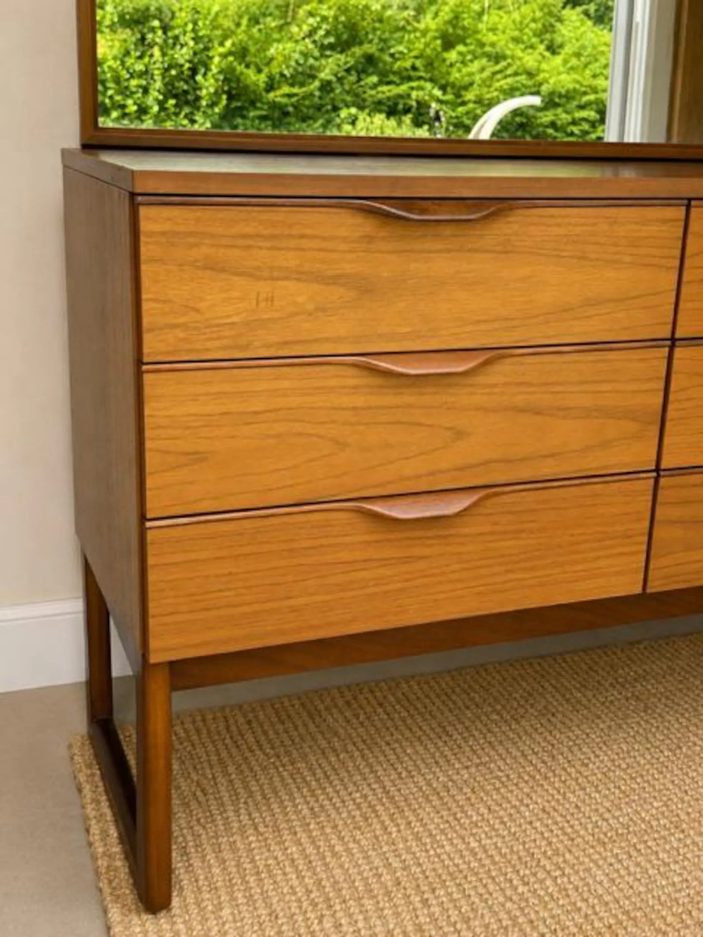 Vintage Europa Dressing Table With Mirror | Mid-Century Retro Sideboard | 9 Drawer Dresser | Media Unit | Scandinavian Furniture