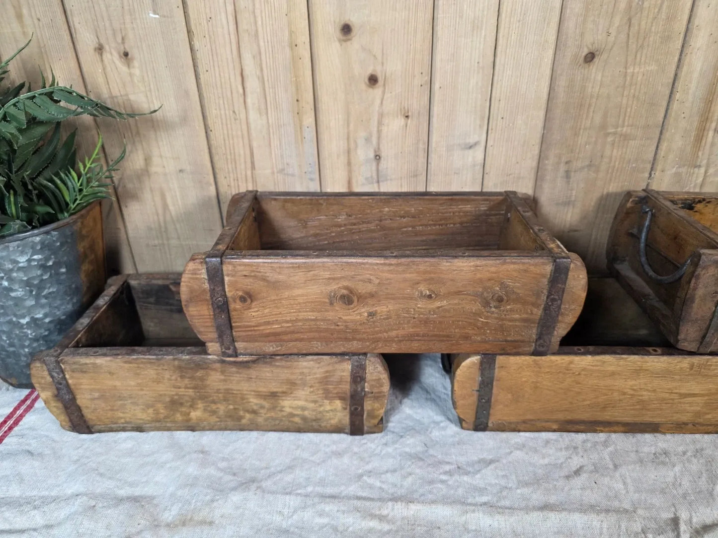 Vintage Indian Wooden Brick Mould With Handles Kitchen Bathroom Storage Box