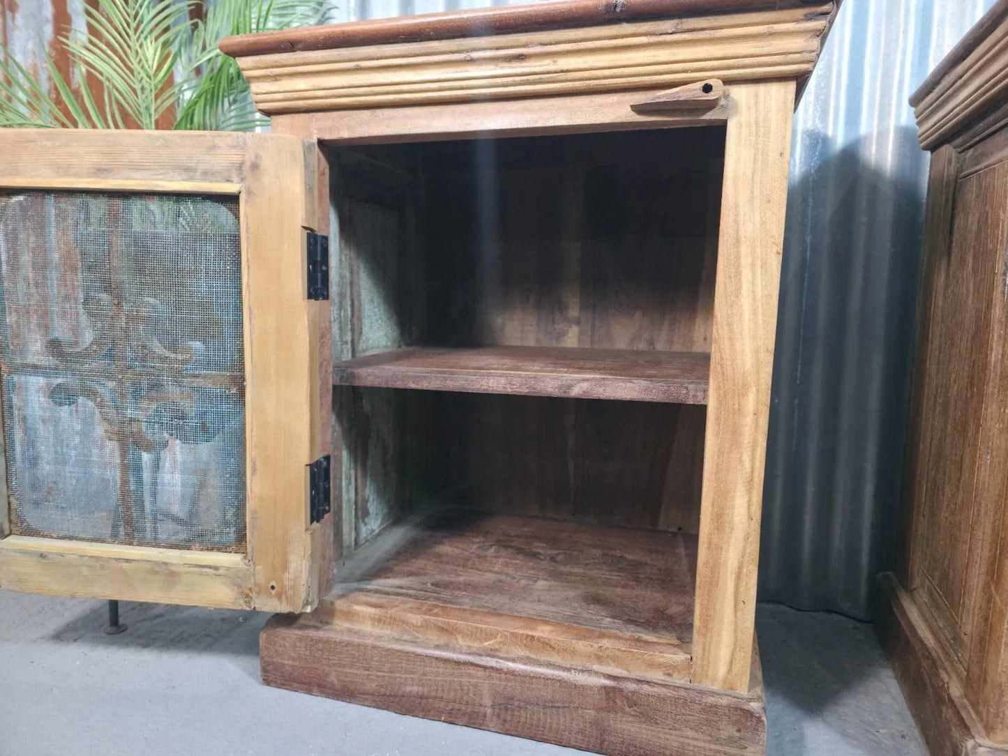 Vintage Solid Wooden Indian Carved Bedside Cupboards Cabinets