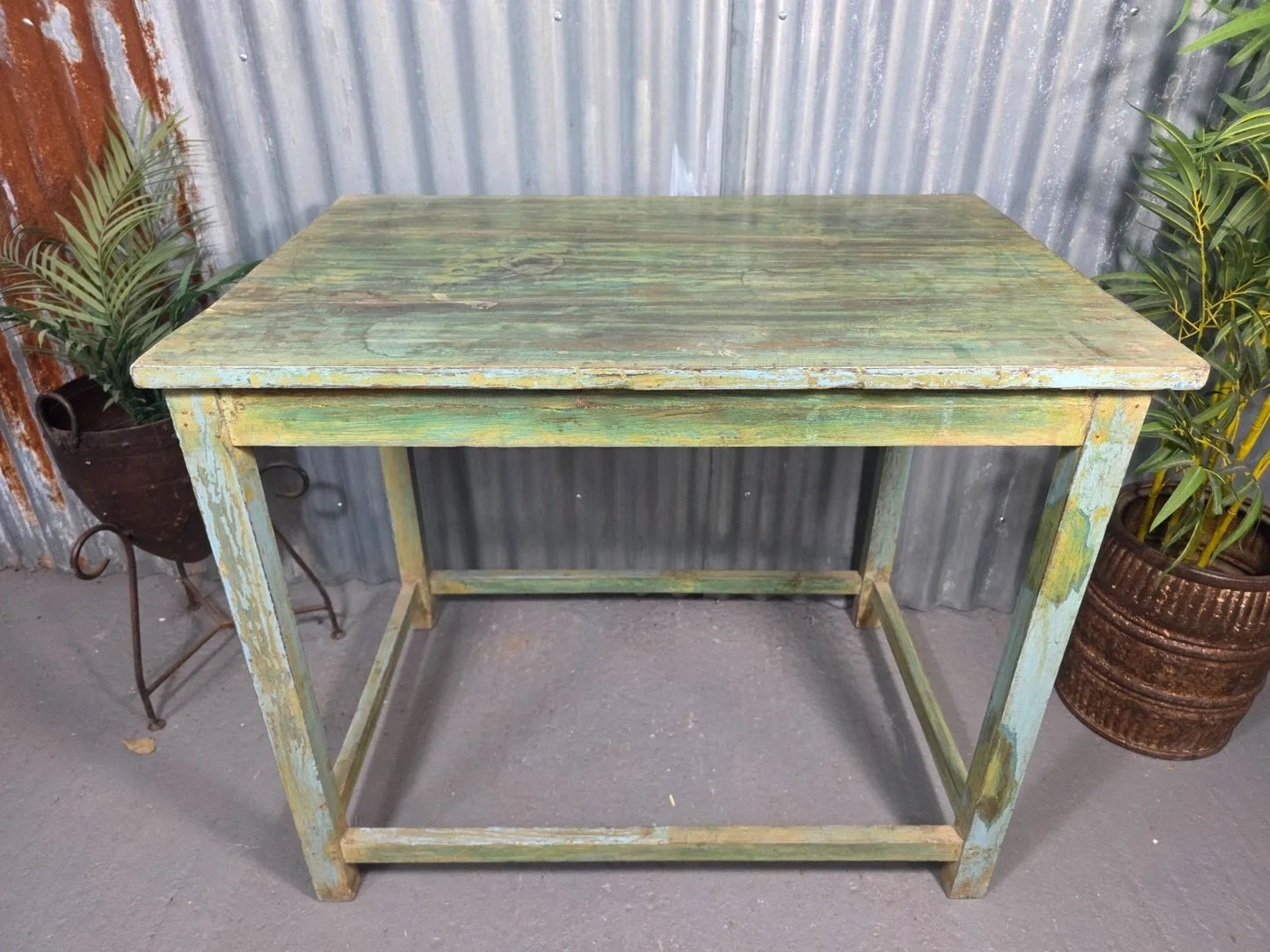 Green Vintage Rustic Indian Solid Wooden Desk Console Hallway Kitchen Island Table