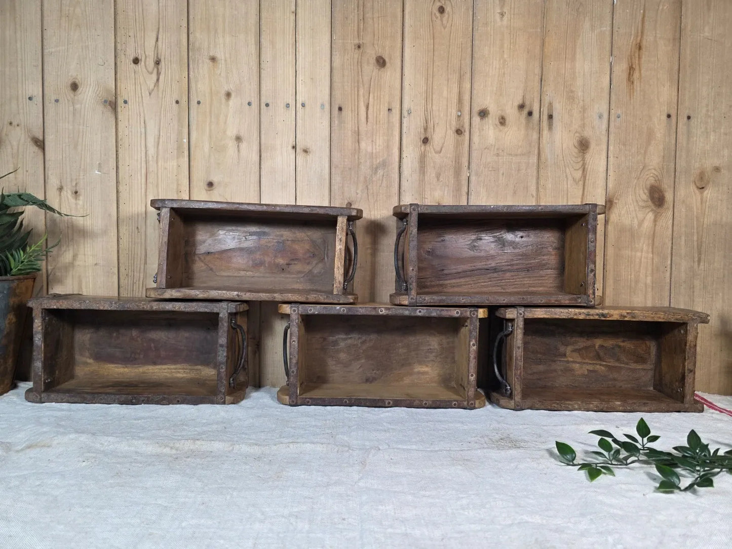 Vintage Indian Wooden Brick Mould With Handles Kitchen Bathroom Storage Box