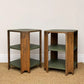 Vintage Art Deco Bedside Tables Pair | Walnut Veneer Nightstands | Olive Green Side Tables | 1930s End Table