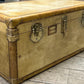 Vintage Vellum Steamer Trunk, 1920s Brass Bound Chest Ottoman