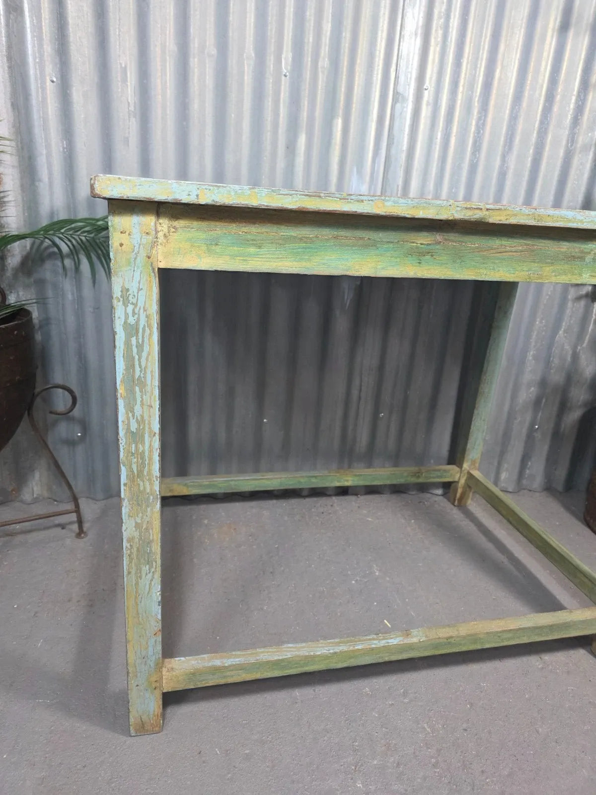 Green Vintage Rustic Indian Solid Wooden Desk Console Hallway Kitchen Island Table