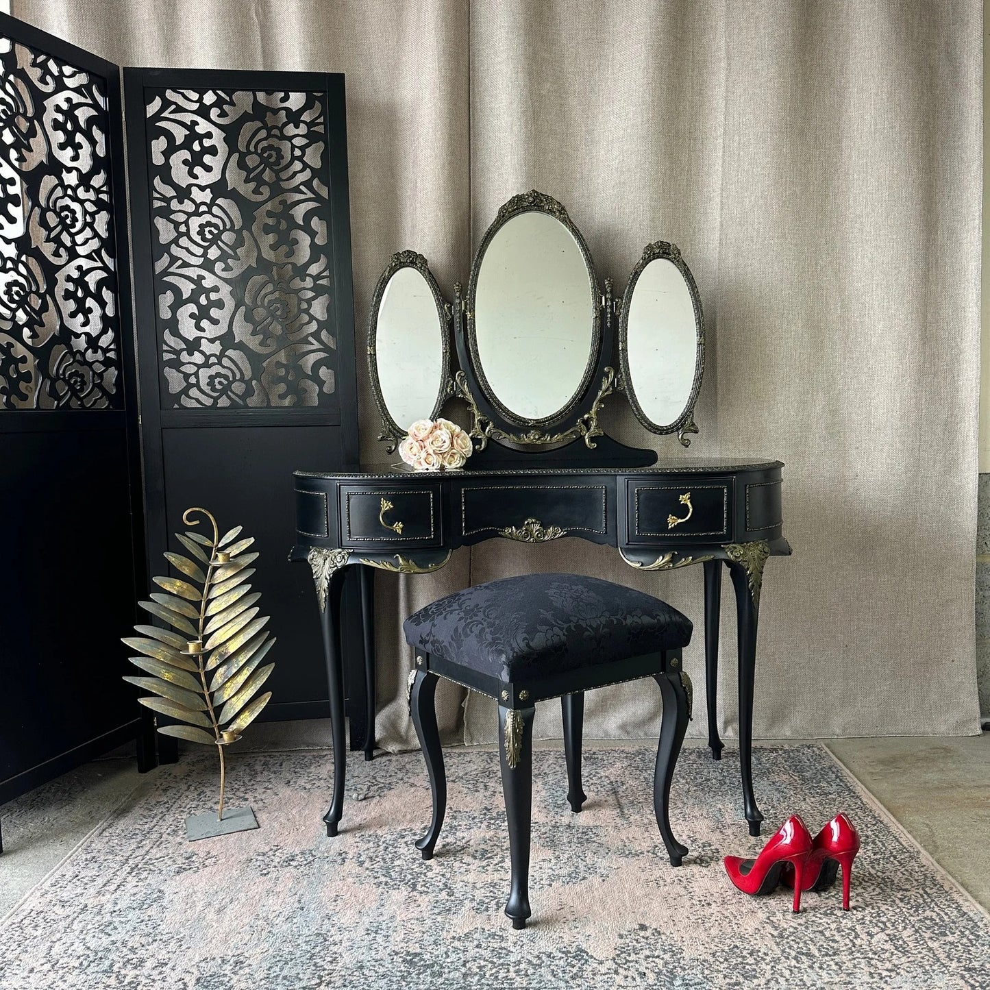 Art Deco Black & Gold Bedroom Furniture Set: Gothic Olympus Style