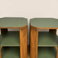 Vintage Art Deco Bedside Tables Pair | Walnut Veneer Nightstands | Olive Green Side Tables | 1930s End Table