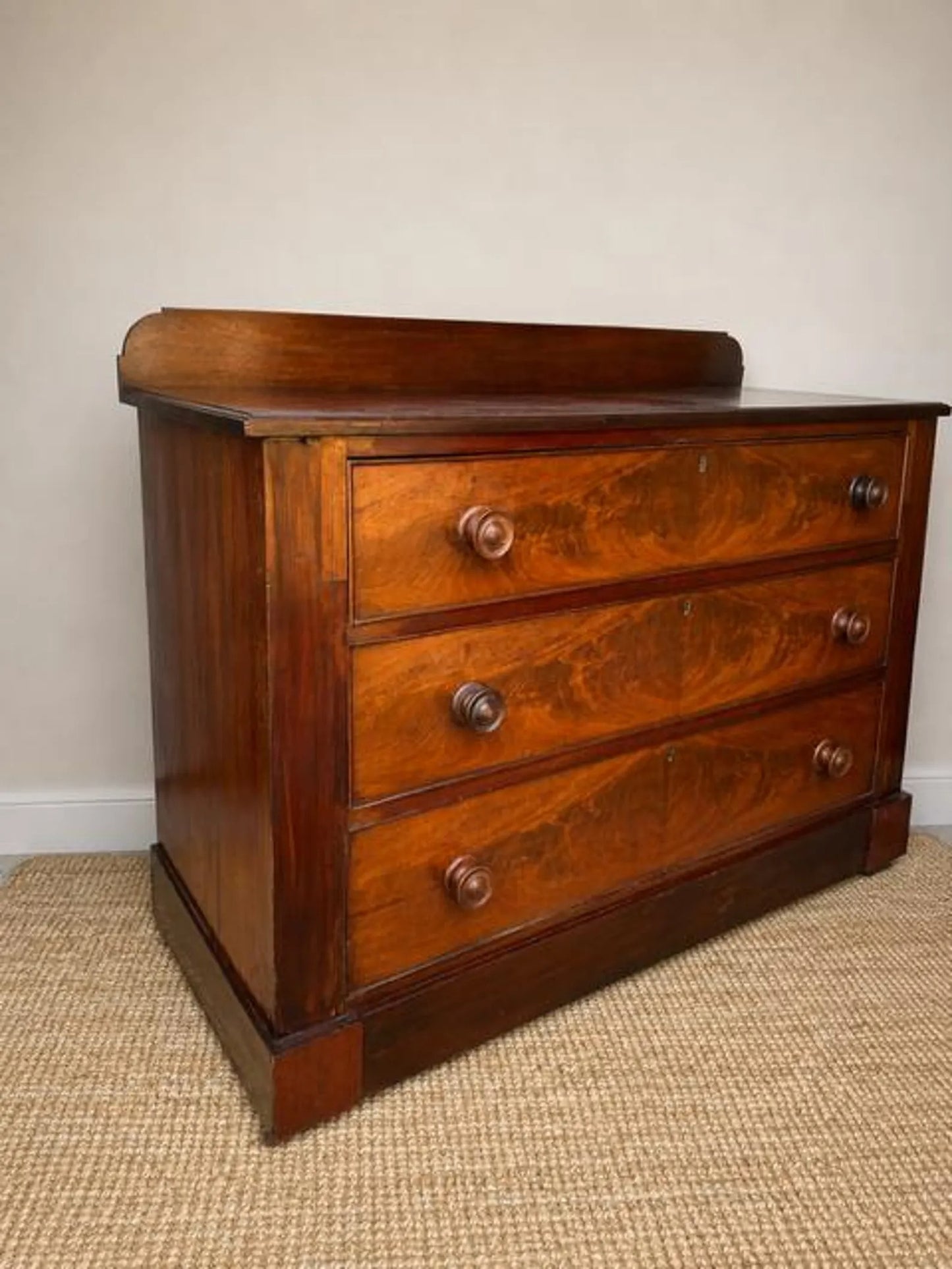 Early Victorian Vintage Flame Mahogany Chest of Drawers | Antique Mahogany Chest | English Country Furniture