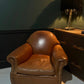 Vintage Tan Leather Wingback Club Chair – English Library Reading Armchair