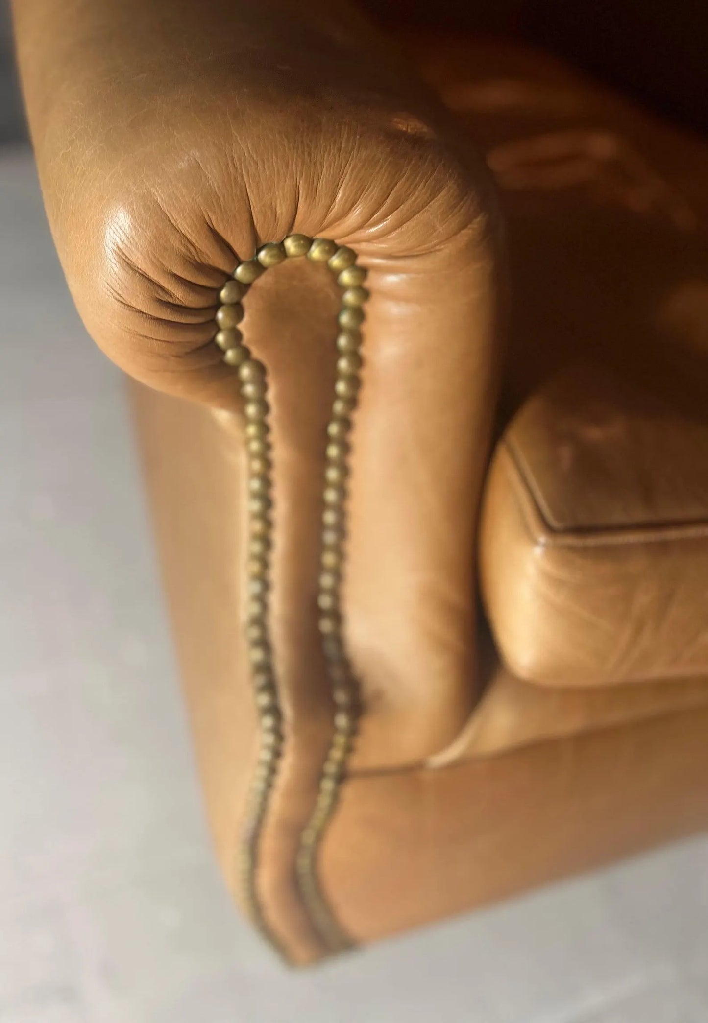 Vintage Tan Leather Wingback Club Chair – English Library Reading Armchair