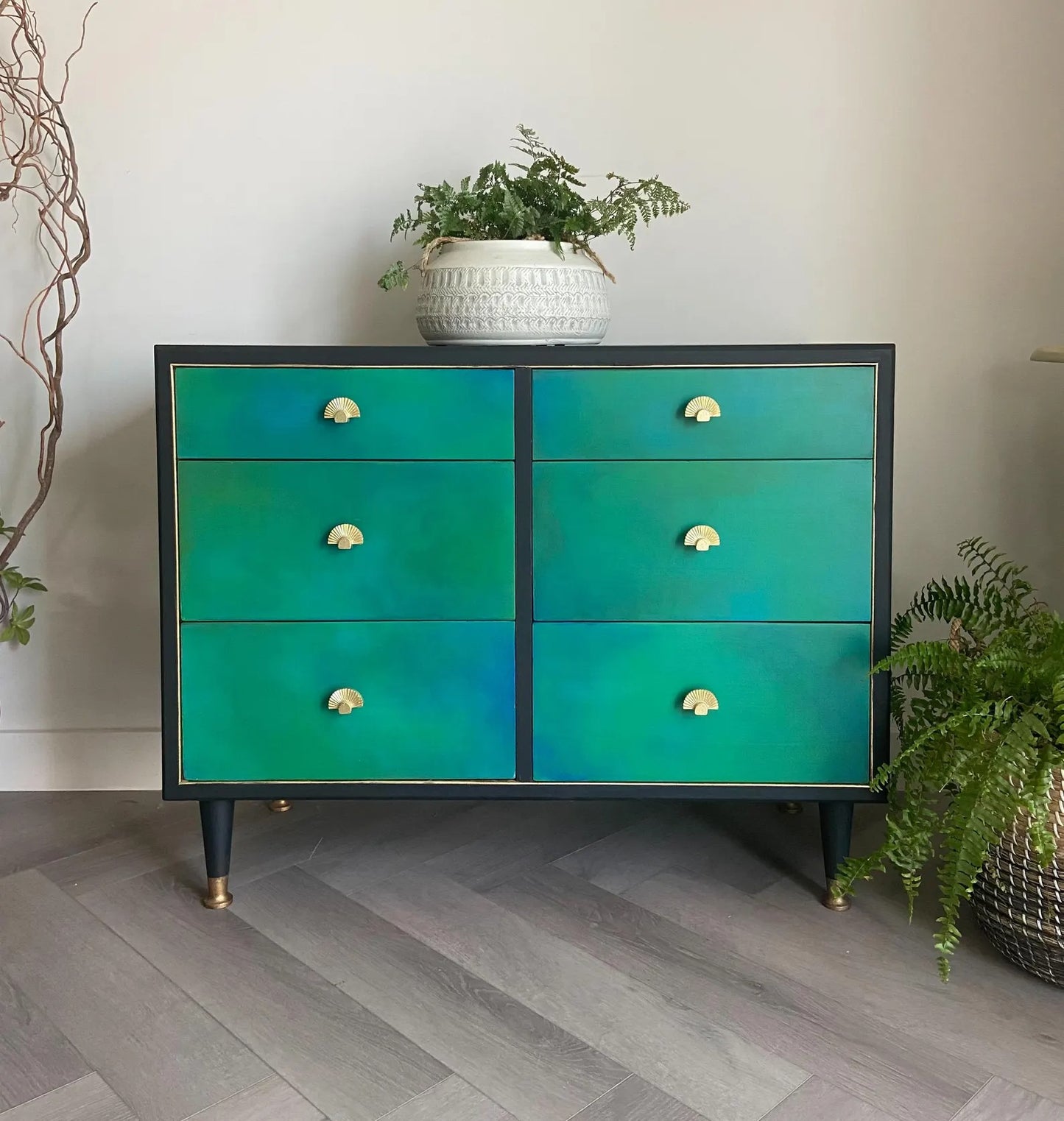 Emerald Green Hand Painted Chest of Drawers, Mid Century Furniture By Herbert & Gibbs