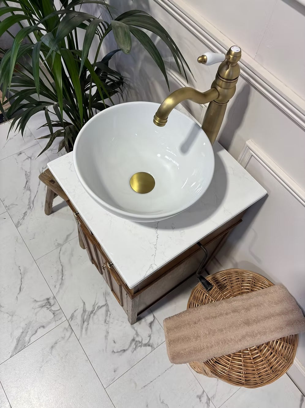 Single Reclaimed Tall Narrow Vintage Vanity Unit With Basin