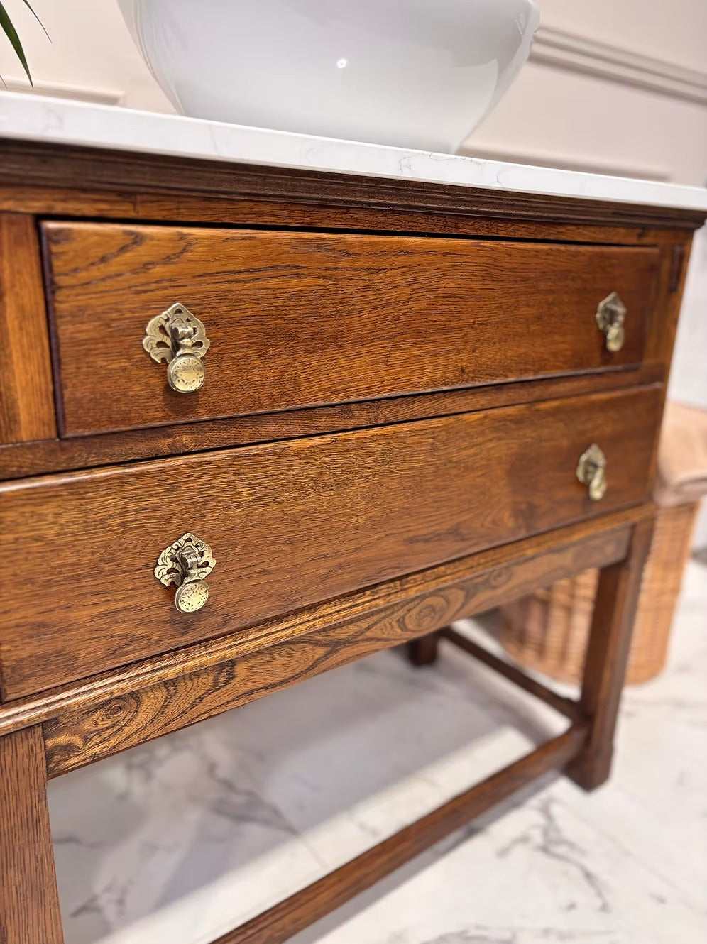 Oak Vintage Bathroom Vanity Unit With Basin